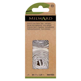 Milward klittenband zelfklevend 1,25m (20mm) wit