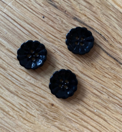 knoop in bloemvorm zwart 15mm (5 stuks)