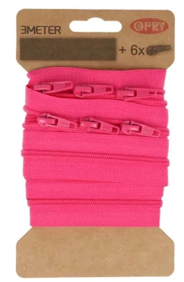 Spiraal rits aan de meter incl. 6 schuivers 3m roze