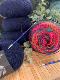 Sjaal - Ecopuno en Colorissimo donker blauw met roze