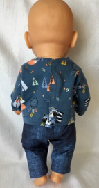 Poppenkleding: shirt met bosdieren