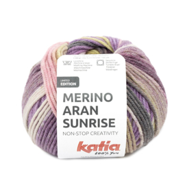 Katia- Merino Aran Sunrise - 304 (Lila-Kauwgom roze-Geelachtig groen)