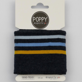 Poppy Boordstof /Cuffs Strepen oker-blauw
