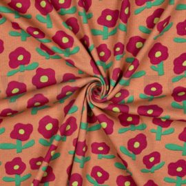 Tricot rib bloemen oranje