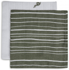 Jollein - Monddoekje hydrofiel Strip en Olive leaf green