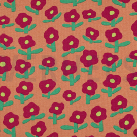 Tricot rib bloemen oranje