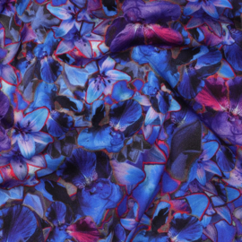 Viscose- Rosella-  bloemen kobalt
