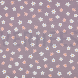 tricot ducks and flowers mauve