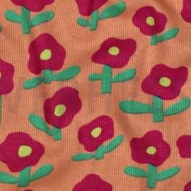 Tricot rib bloemen oranje