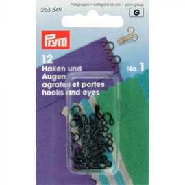 Haken en ogen no3. 12 stuks zwart