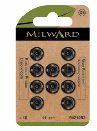 Milward Drukknopen aannaaibaar 11mm zwart