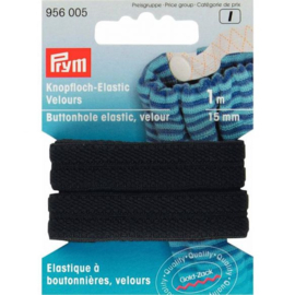 PRYM KNOOPSGATENELASTIEK VELOURS 15MM ZWART