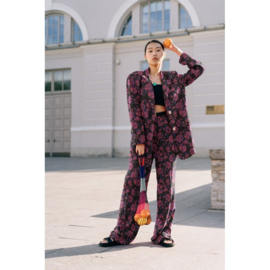 Jacquard -  Abstract Lurex roze bloemen
