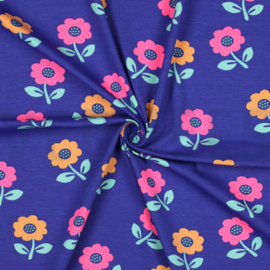 tricot JERSEY NEON FLOWERS - COBALT