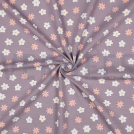 tricot ducks and flowers mauve