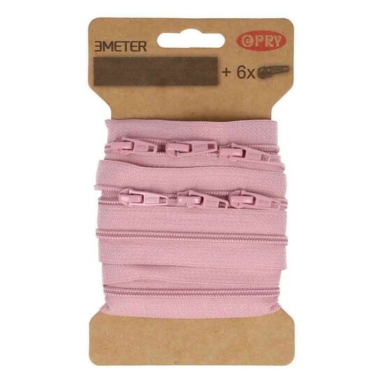 Spiraal rits aan de meter incl. 6 schuivers 3m oud roze
