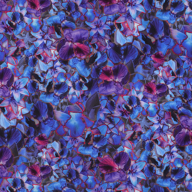 Viscose- Rosella-  bloemen kobalt