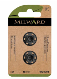 Milward Drukknopen aannaaibaar - 18 mm zwart 2stks