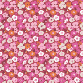 Viscose  Poplin - roze bloemen