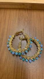 Oorbellen - goud blauw