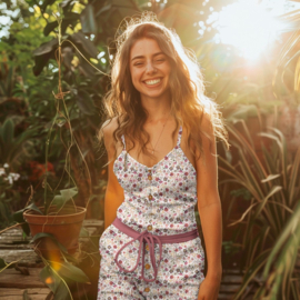 Tricot rib flower paars/lila
