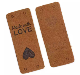 Lederen kleding label: Made with love bruin
