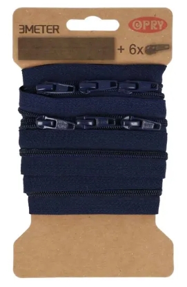 Spiraal rits aan de meter incl. 6 schuivers 3m donker blauw