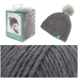 Haakpakket  - Muts met pompon grijs