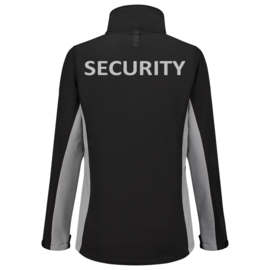 Security Kleding, SOFTSHELL BICOLOR Dames, in verschillende kleuren.  Met V-tje (Borduring) en SECURITY (Bedrukking).