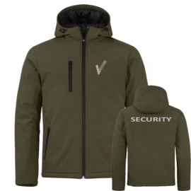 Beveiliging kleding Padded Hoody Softshell jacket gewatteerd. Met V-tje en SECURITY.
