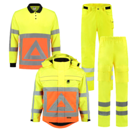 WINTER paket TRAFFIC gelb. Langarm-Poloshirt, Arbeits- und Regenhose, Parkajacke.