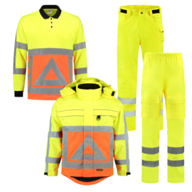 ZZP WINTER pakket VERKEER geel. Poloshirt lange mouw, Werk en Regenbroek, Parka-jas.