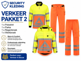 VERKEER WINTER pakket 2 oranje. Poloshirt lange mouw, Werk en Regenbroek, Parka-jas.