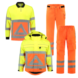 WINTERVERKEHRS paket orange. Langarm-Poloshirt, Arbeits- und Regenhose, Parkajacke.