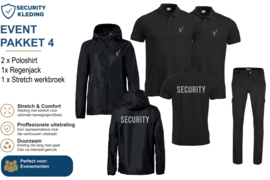 Event pakket 4. Poloshirt Manhattan, Regenjack, strech Cargo werkbroek