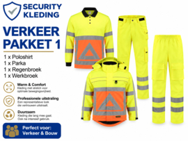 VERKEER WINTER pakket 1 geel. Poloshirt lange mouw, Werk en Regenbroek, Parka-jas.
