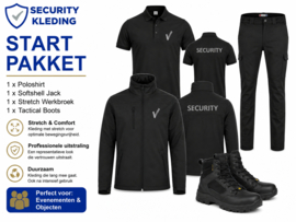 START pakket. Poloshirt Manhattan, Classic Softshell jacket, strech Werkbroek en Werkschoenen.