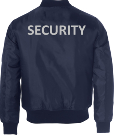 Beveiliging kleding BOMBER JACK ZWART/NAVY. Met V-tje en SECURITY.