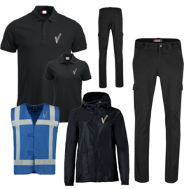 Ereignis Paket 3. Poloshirt Manhattan, Stretch-Cargo-Arbeitshose, Regenjacke und Weste.