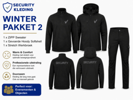 Winterpakket 2 Basis. Basic Active Zipp Sweater, Padded Hoody Softshell winterjas en strech Cargo Werkbroek.