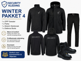 WINTER 4 pakket extra. Basic Active Zipp Sweater, Padded Hoody Softshell winterjas, strech Cargo Werkbroek en Werkschoenen.