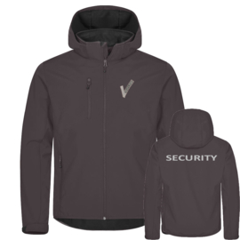 Beveiliging kleding Classic Hoody Softshell jacket, gerecycled polyester. Met V-tje en SECURITY.