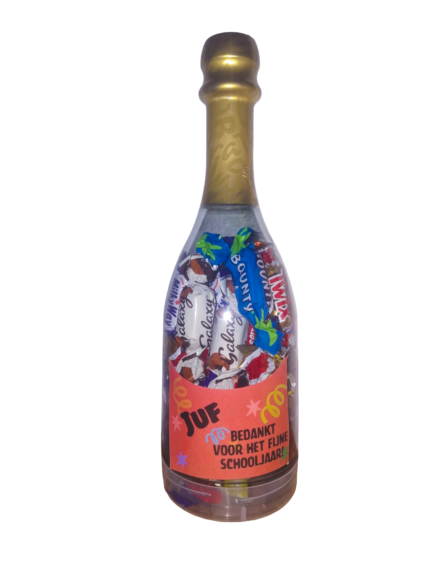 Fles vol Celebrations juf