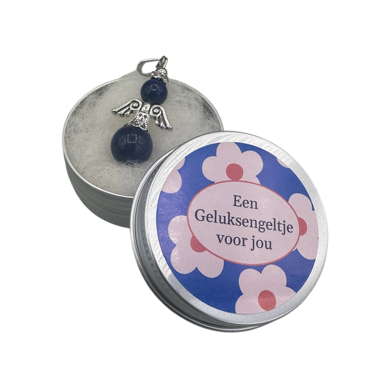 Een Geluksengeltje voor jou (blauw roze bloemen)