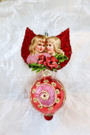 Dresden kerst ornament 2 meisjes rood