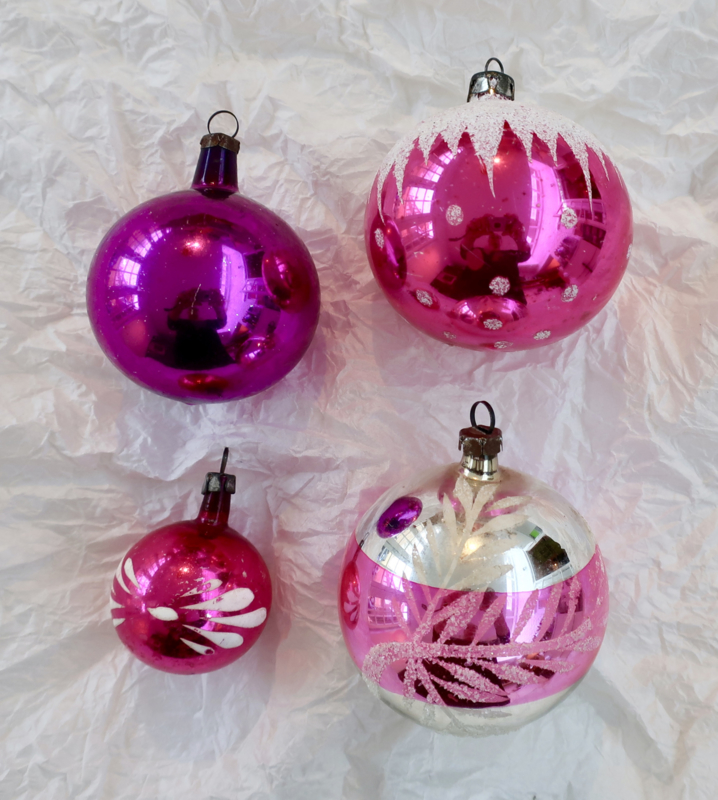 oude kerstballen gekleurd roze | Oude & Vintage Kerstballen filora
