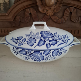 Prachtige oude brocante ovale soupiere/dekschaal