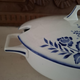 Prachtige oude brocante ovale soupiere/dekschaal