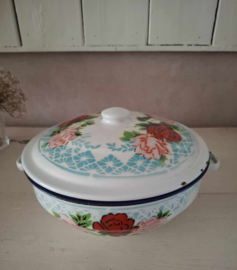 Oude emaille dekschaal / terrine