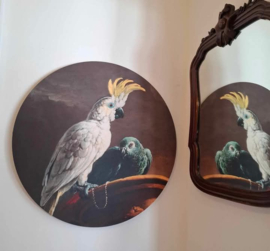 Prachtig grote  indrukwekkende ronde canvas met 2 papegaaien